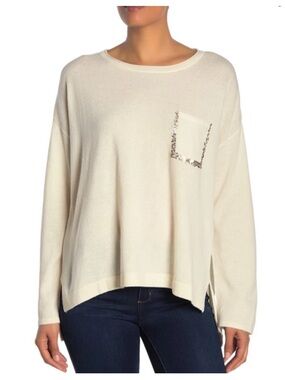 Tommy Bahama Cream Cashmere and Wool Sequin-Trim Pocket Sweater